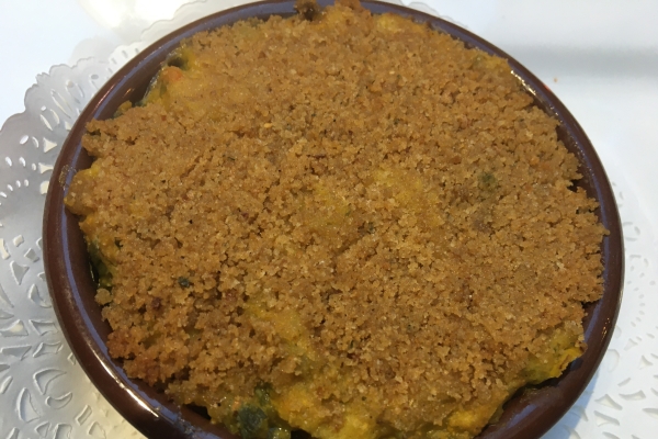 Crumble von Crevetten und Lauch